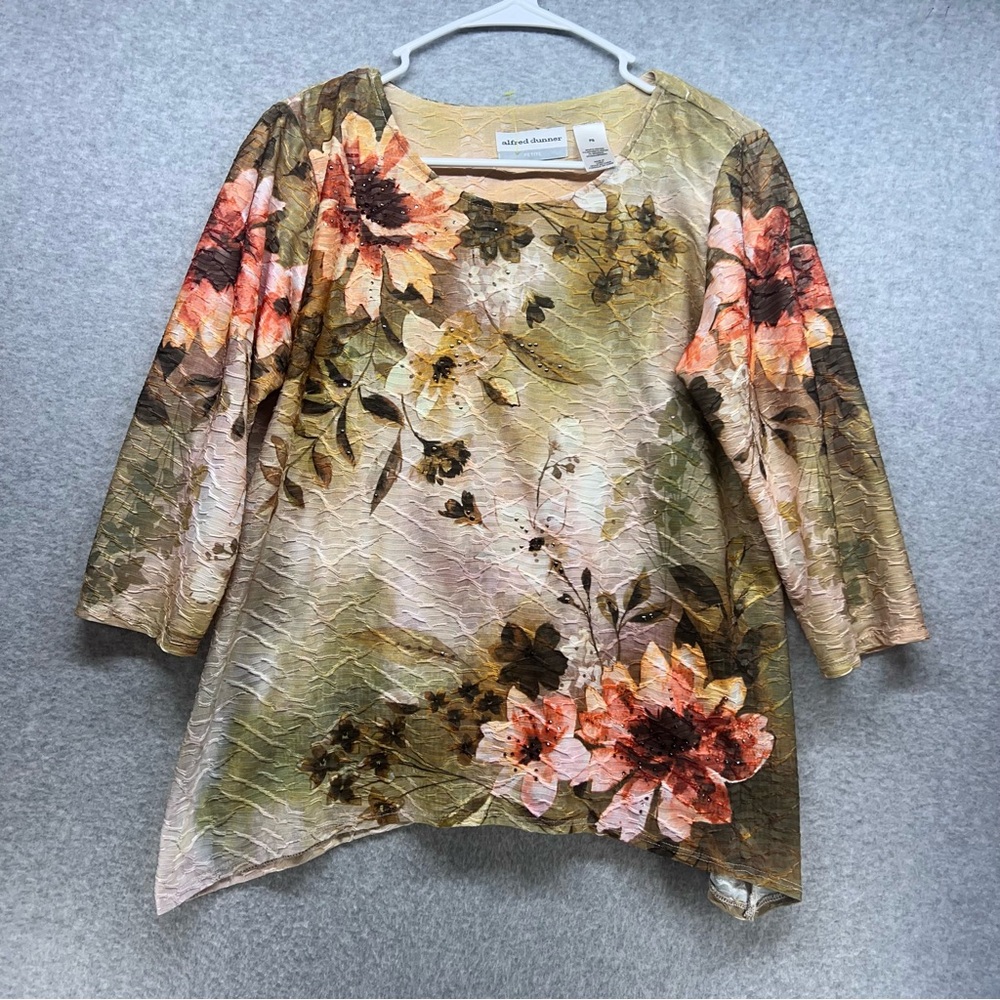 Alfred Dunner Floral Asymmetrical Top - Orange and Green